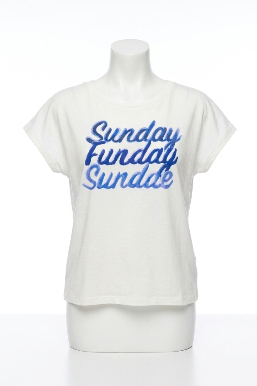 NEW TRIBAL sunday funday crew neck drop shoulder graphic tee in eggshell